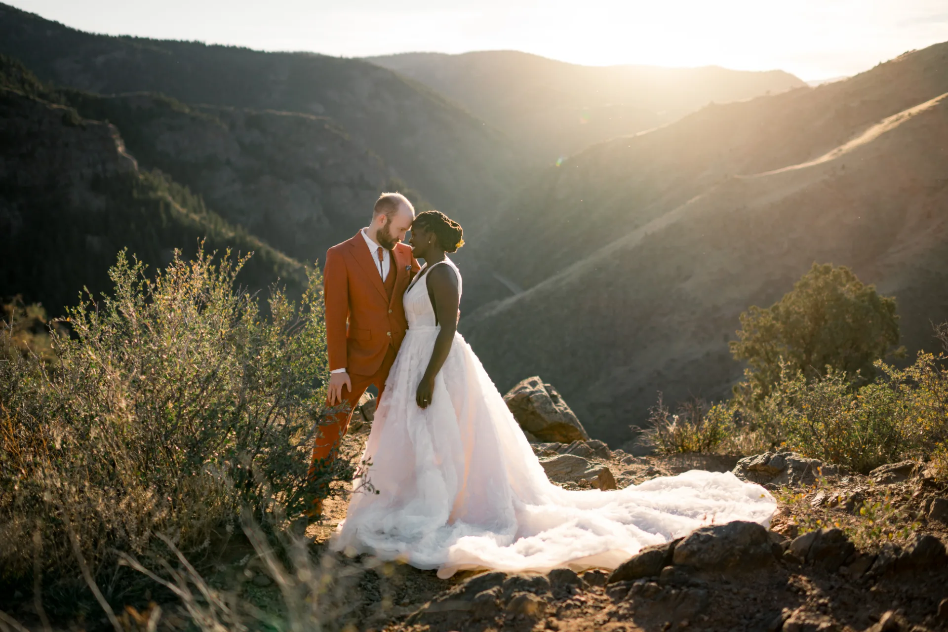 Mountain sunset couple photo